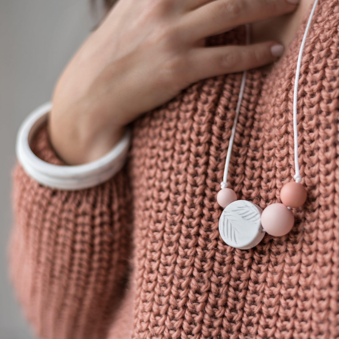 Palm Sunrise Blanc & Rose | Collier allaitement, portage et de dentition - MintyWendy Default Title