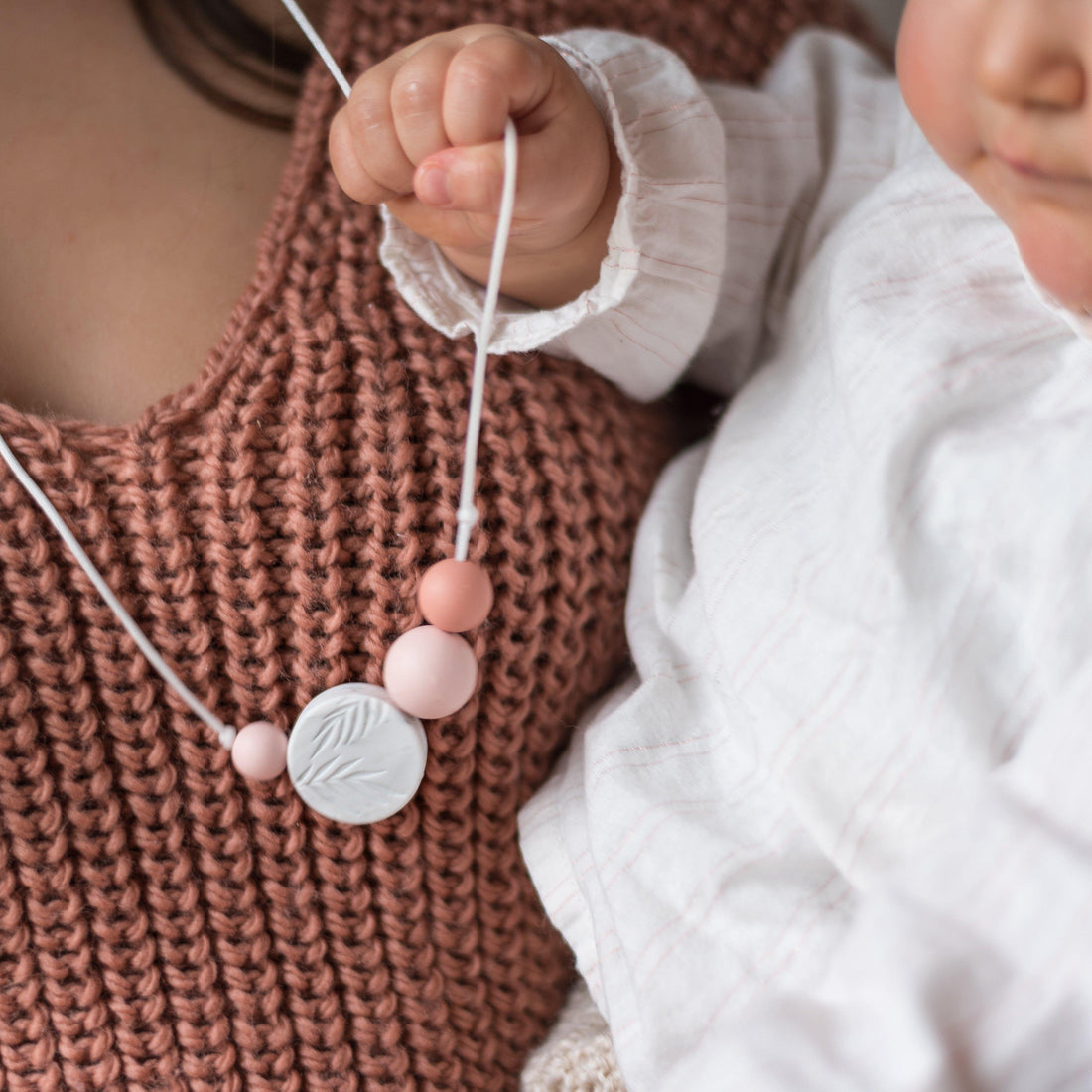 Palm Sunrise Blanc & Rose | Collier allaitement, portage et de dentition - MintyWendy Default Title