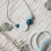 Palm Sunrise Blanc & Mint | Collier allaitement, portage et de dentition - MintyWendy