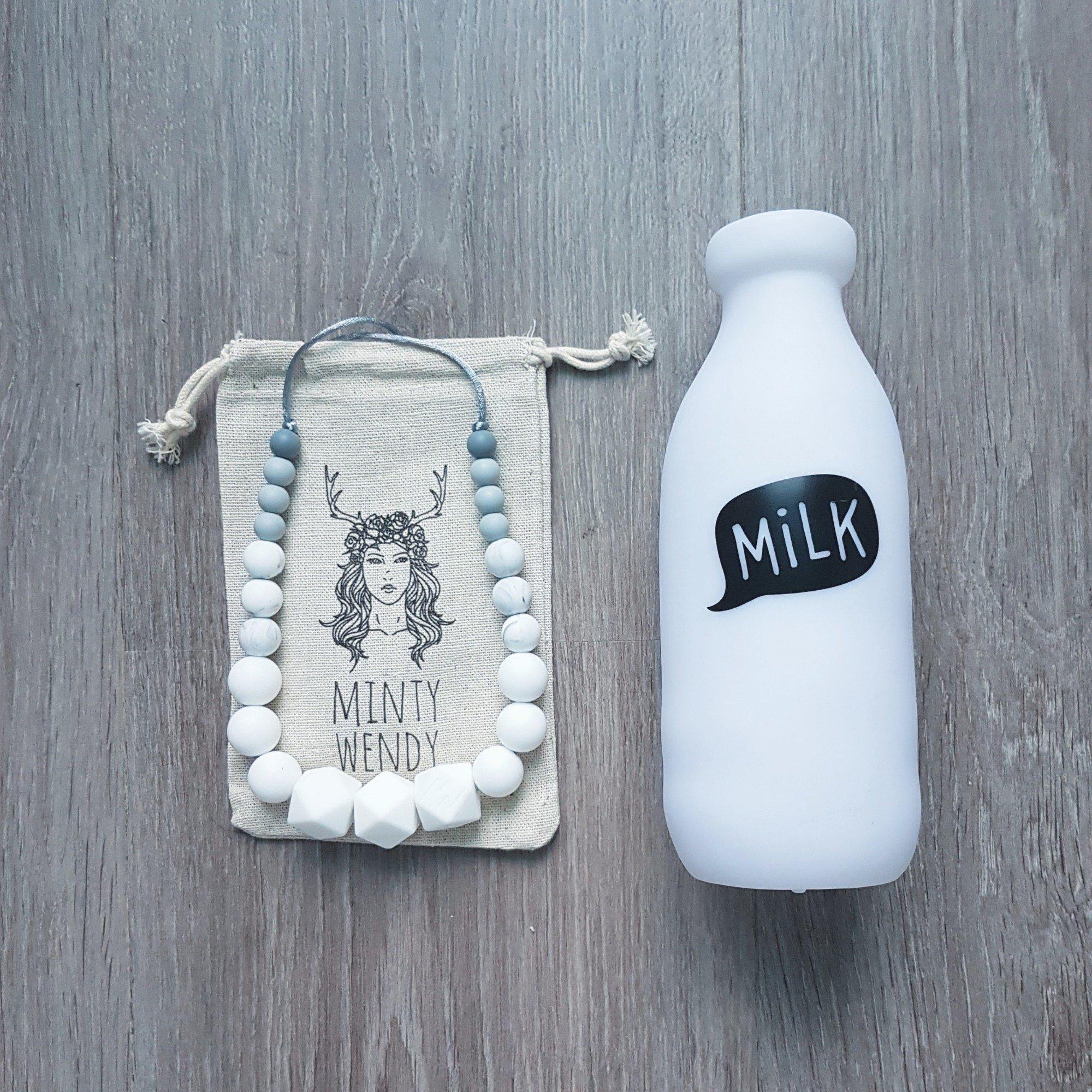 Milk -| Collier allaitement, portage et de dentition - MintyWendy Marbre