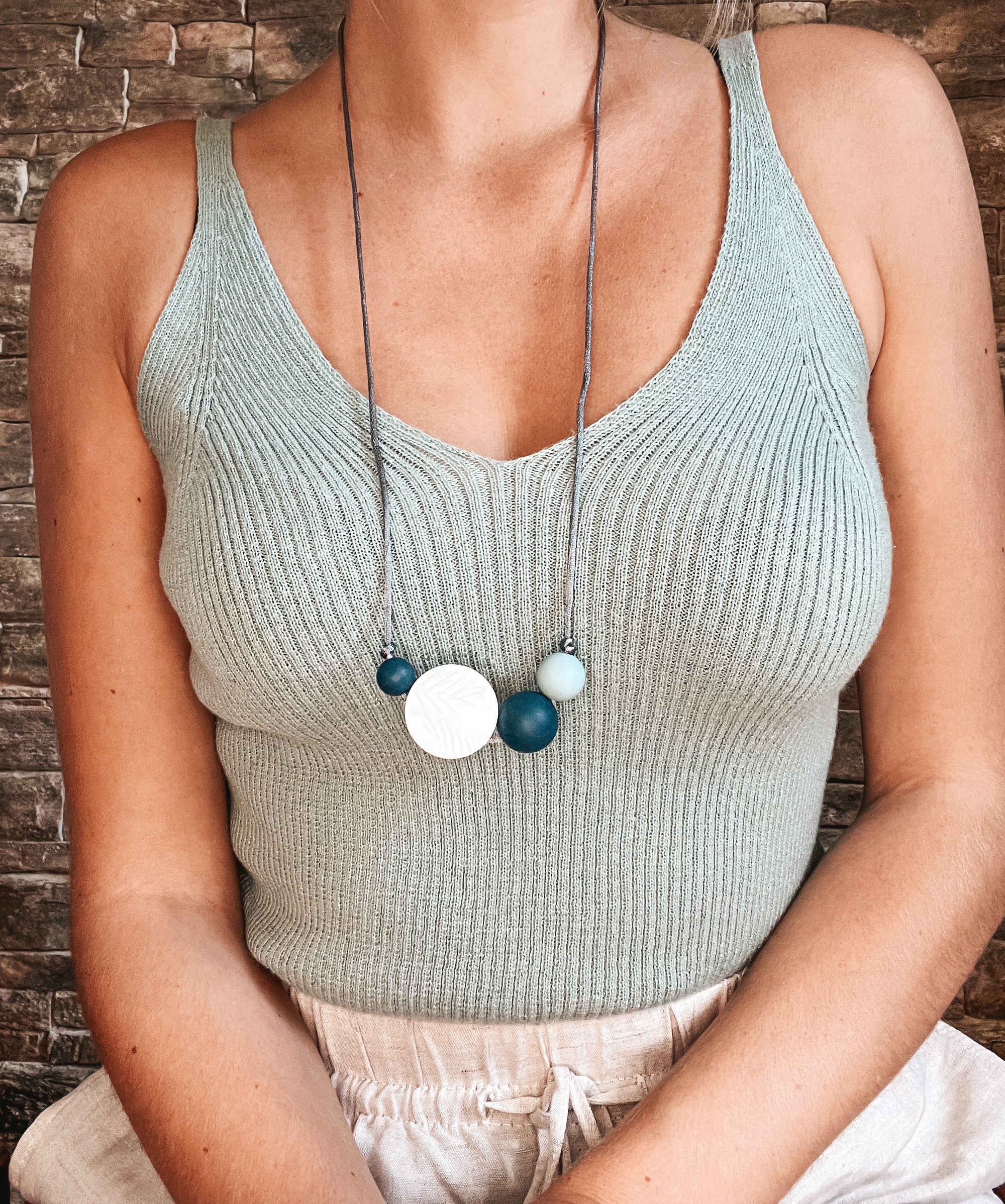 Palm Sunrise Blanc & Mint | Collier allaitement, portage et de dentition - MintyWendy Default Title