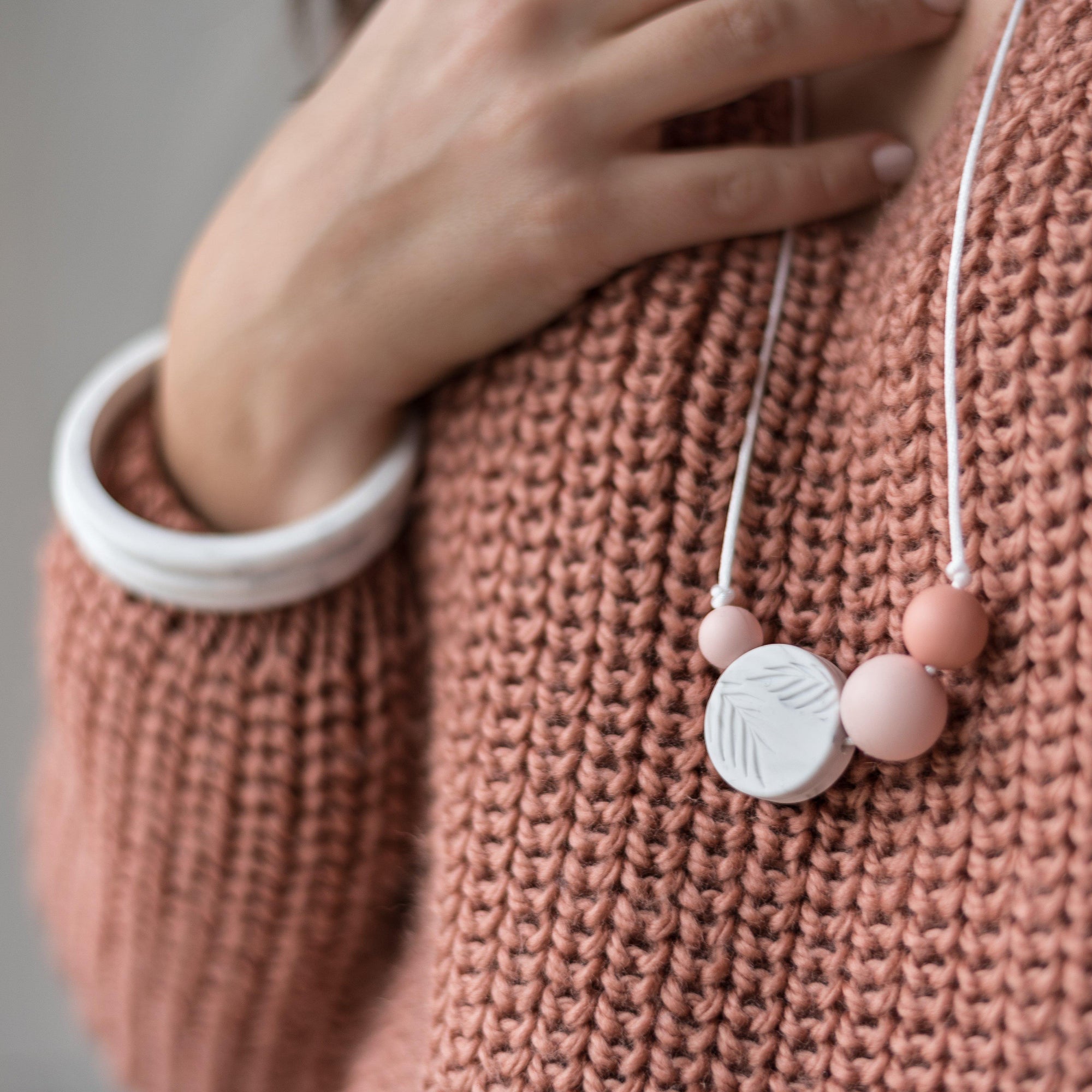 Palm Sunrise Blanc &amp; Rose | Collier allaitement, portage et de dentition - MintyWendy Default Title