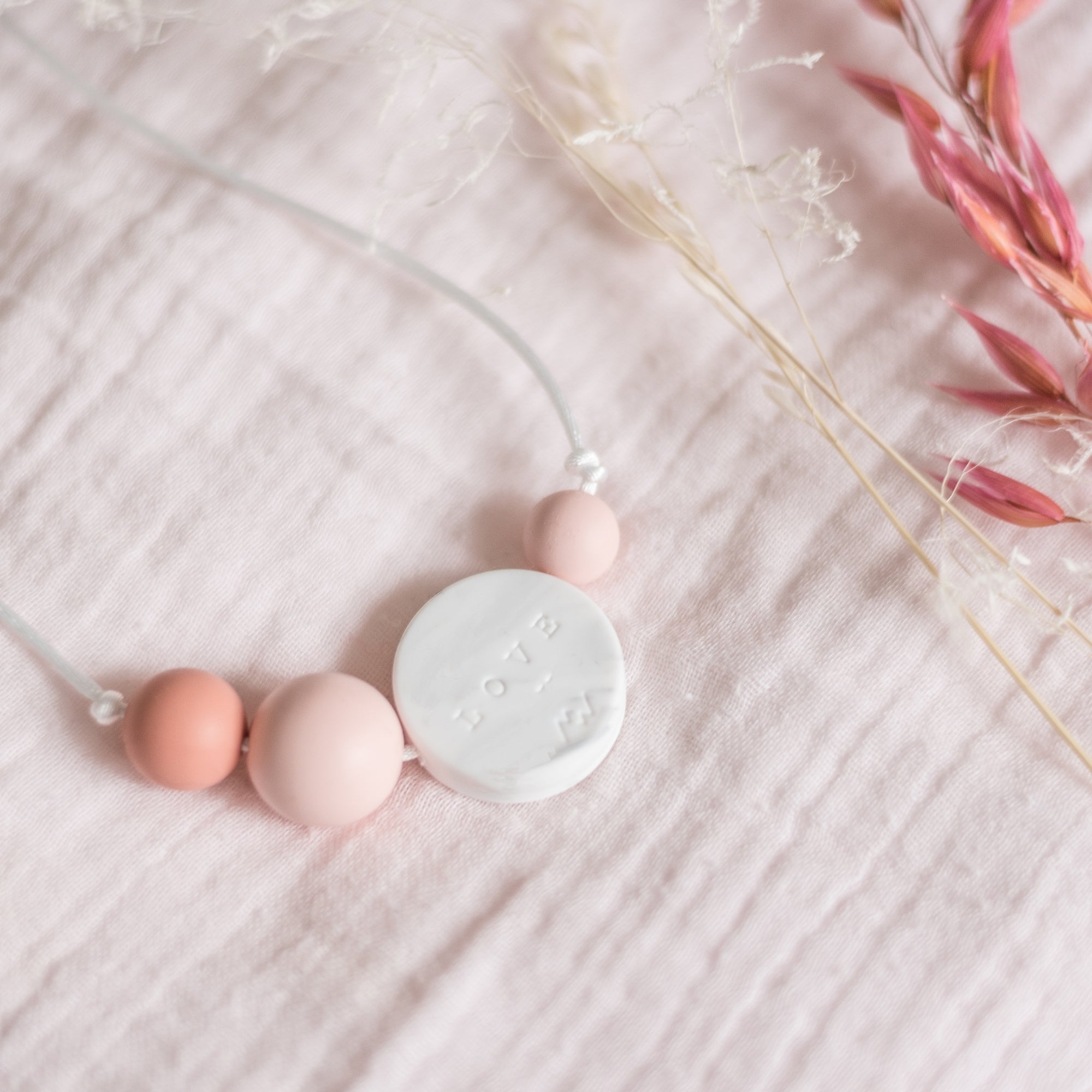 Palm Sunrise Blanc &amp; Rose | Collier allaitement, portage et de dentition - MintyWendy Default Title